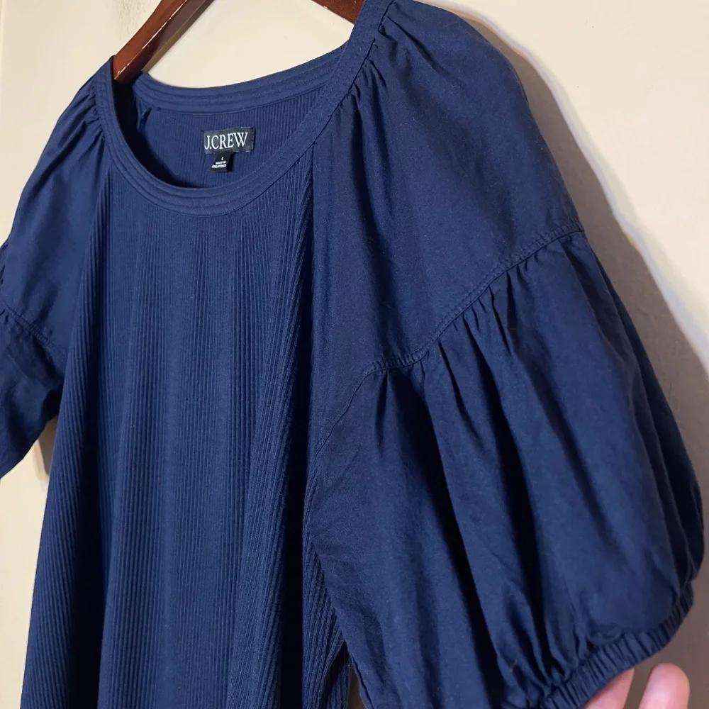 J. Crew Dark Blue Puff Sleeve Blouse